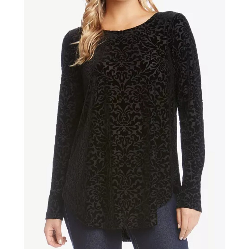 Chelsea & Theodore Velvet Burnout Top Black Loose 2X Whimsigoth Witchy Goth Y2K‎